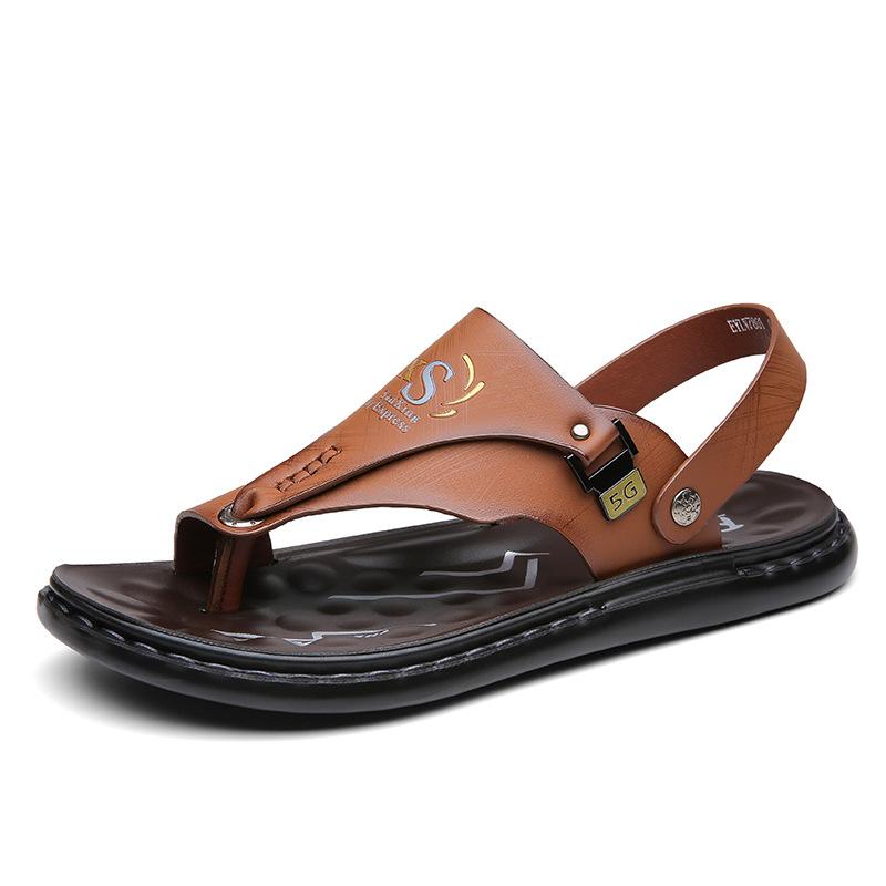Men's Leather Thong Sandals Comfort Massage Insole Casual Flip Flops Slippers