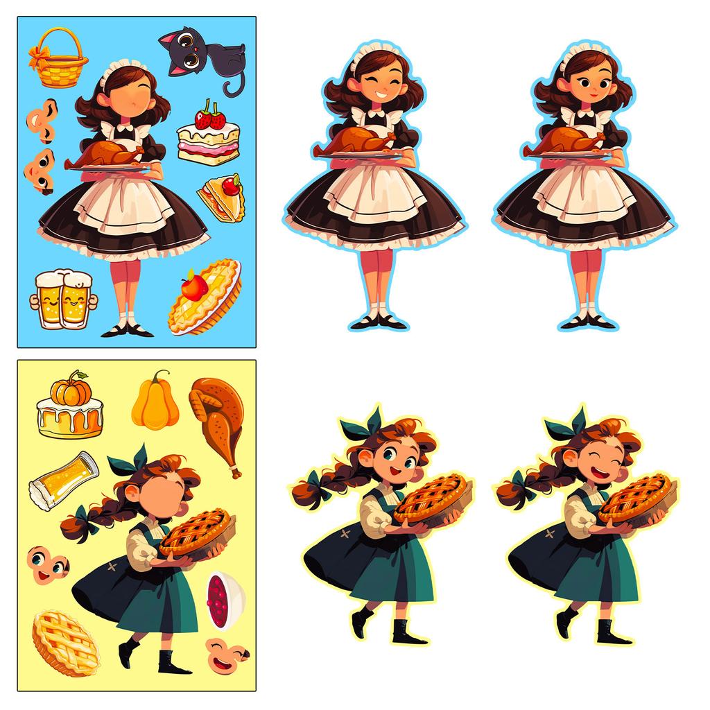 6 Photos/package Thanksgiving DIY Puzzle Face Change Stickers for Children's Educational Toys Pumpkin Turkey Repeat Stickers