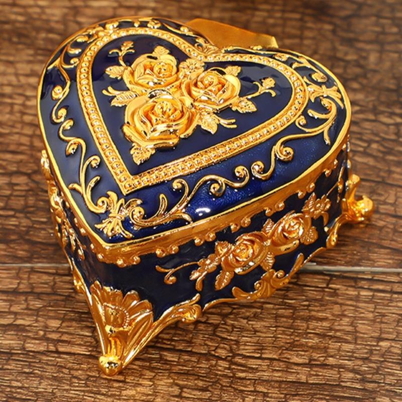 Alloy Rose Pattern Jewelry Organizers In Heart Shape For Women And Girls