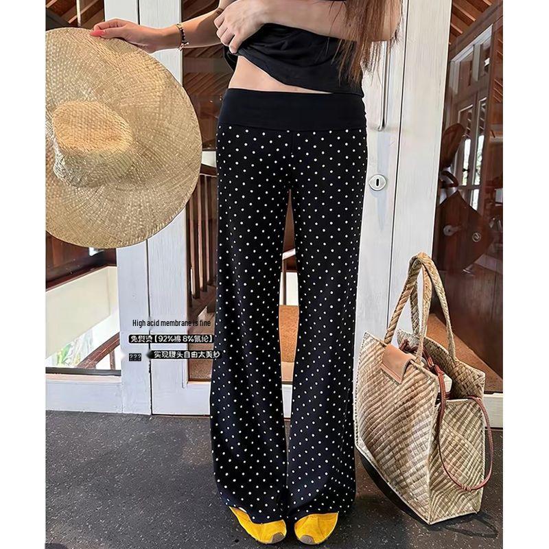 Spring/Summer 2026 Polka Dot Maternity Flare Pants - High Waist, Slimming & Casual Wide Leg Design XL чёрный