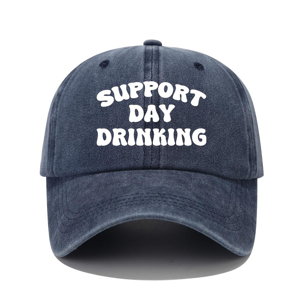 Verstellbare Snapback Baseballkappe für Damen Humorvolles Tagestrinken Design mit Unterstützung Tagestrinken Text Leichtgewichtig Gewaschener Text