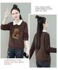 2025 Autumn/Winter Women's Plus Size Velvet Polo Collar Long Sleeve Cartoon Print Sweater