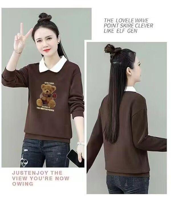 2025 Autumn/Winter Women's Plus Size Velvet Polo Collar Long Sleeve Cartoon Print Sweater