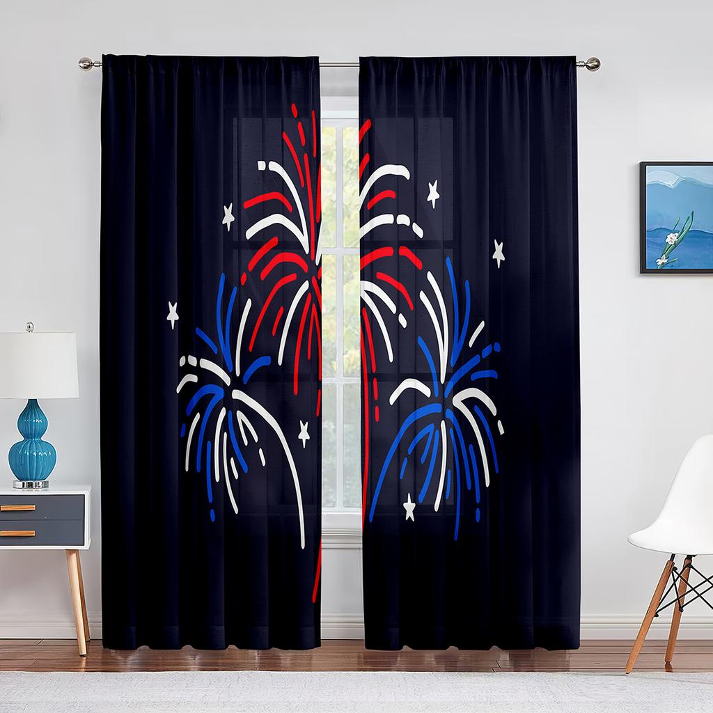 Blommande Färgglada Fyrverkerier Tryckta Skira Voilegardiner för Vardagsrum Sovrum Tyll Fönstergardin Hem Balkong Dekor Draperier
