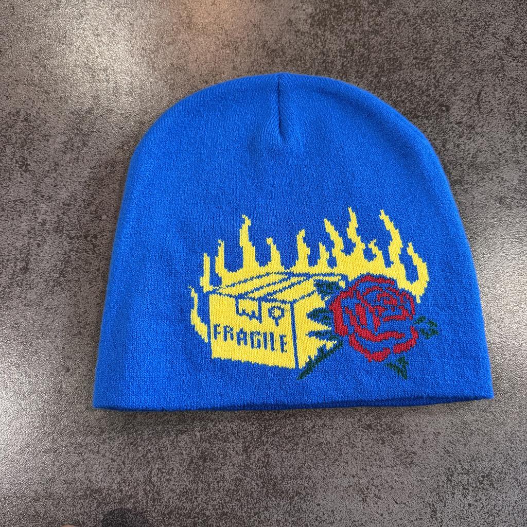 Knit Halloween Party Beanie With Flame Rose Pattern For Winter Outdoor Cycling