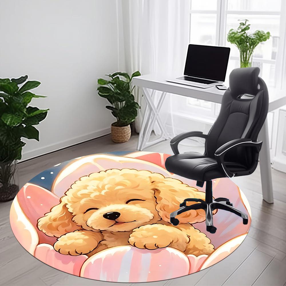 1pc Fluffy Poodle Office Round Area Rug, Indoor Mat Suitable ForOffice, Under Office Chairs Bedroom Living Room Home Decor T201