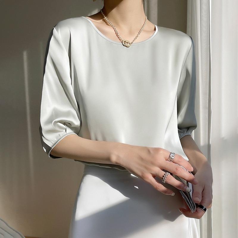 Women S Summer Round Neck Loose Fit Solid Color T Shirt