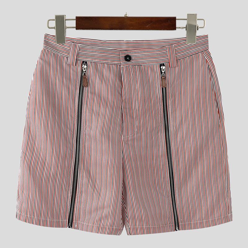 

INCERUN Mens Zip-up Waist Striped Print Casual Hot Shorts Splits Mini Pants 5XL красный