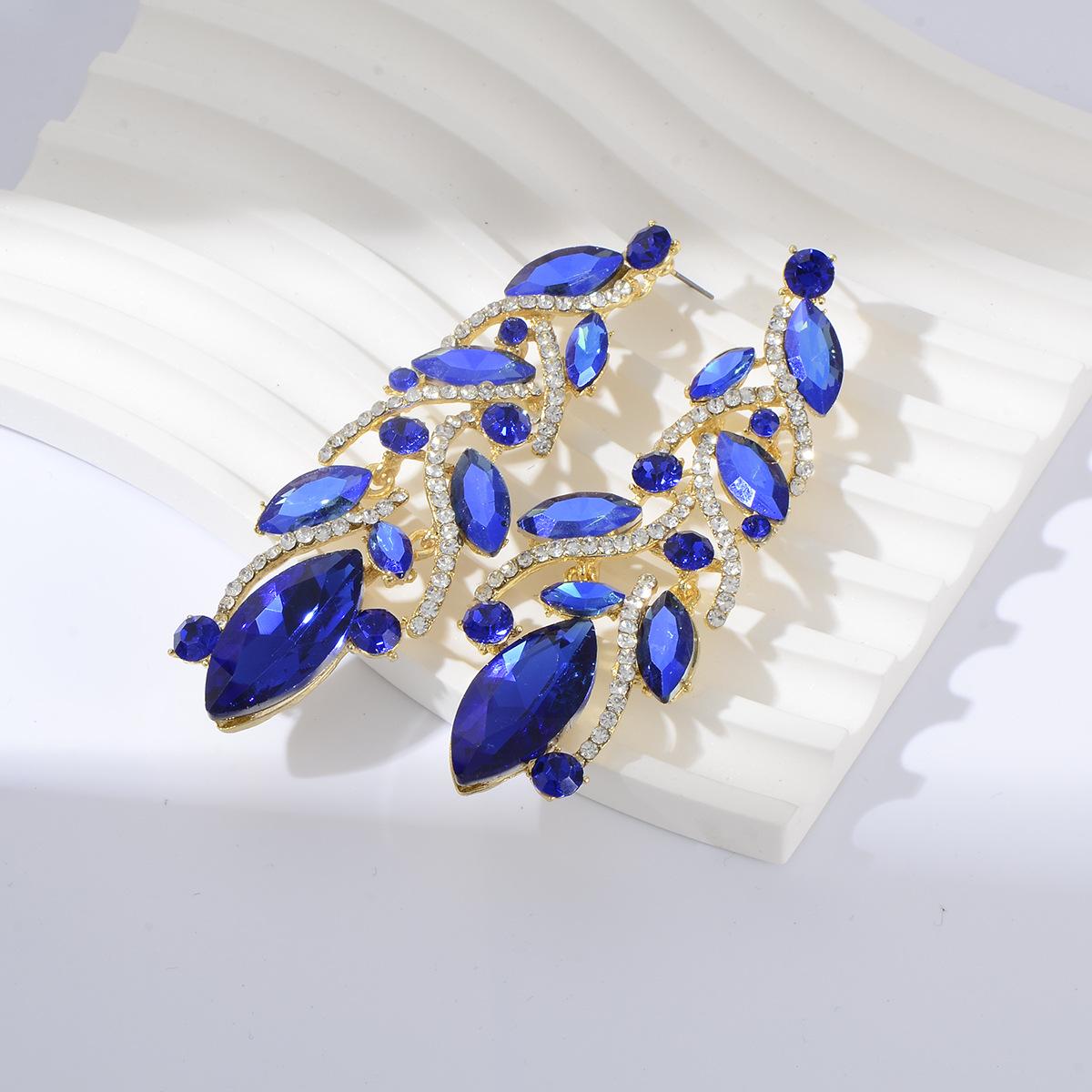 

Exquisite Earrings Shining Crystal Jewelry Bridal Leaf Rhinestone Earrings Women синий
