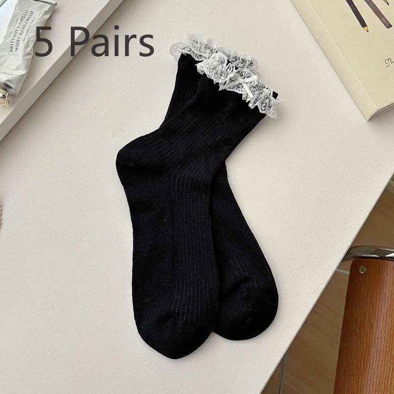 5 Pairs of Women's Spring and Summer Fashionable Cotton Bow Bell Accessories and Socks