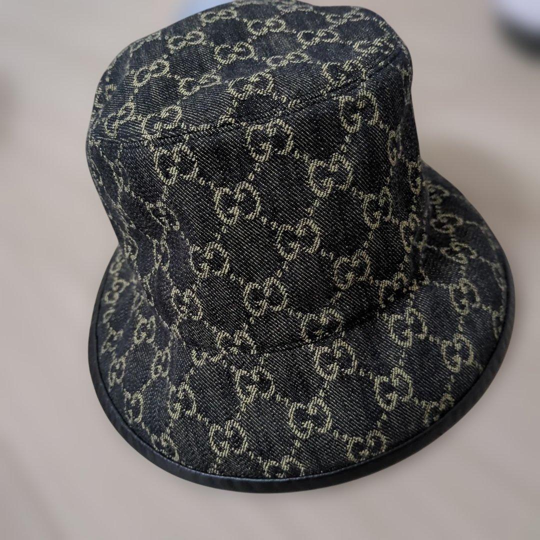 Used GUCCI Gucci GG pattern black denim bucket hat hat good condition no tags