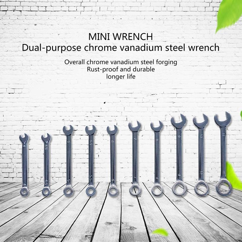 10Pcs 4-11mm Mini Box Wrench Set Open Dual-Purpose Combination Ratchet Wrenches Metric/Inch Wrench Hand Tools
