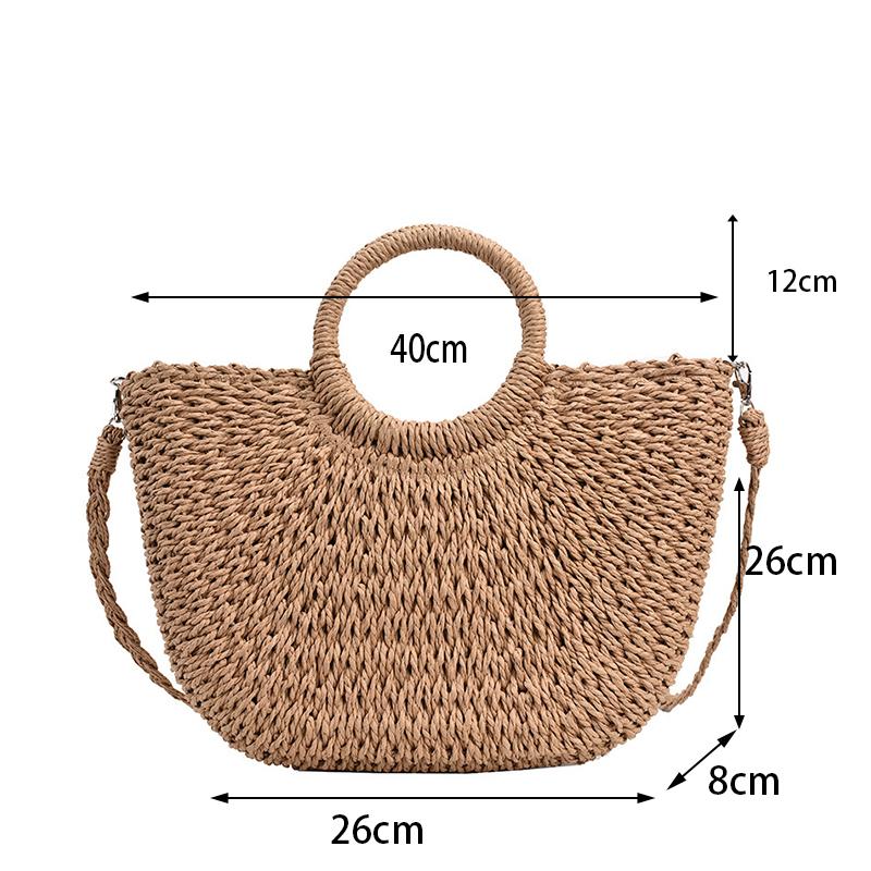 Straw Woven Handbags for Women Handmade Travel Seaside Beach Bag Summer Handle Bucket Bag Tote Bag Basket Bolsa