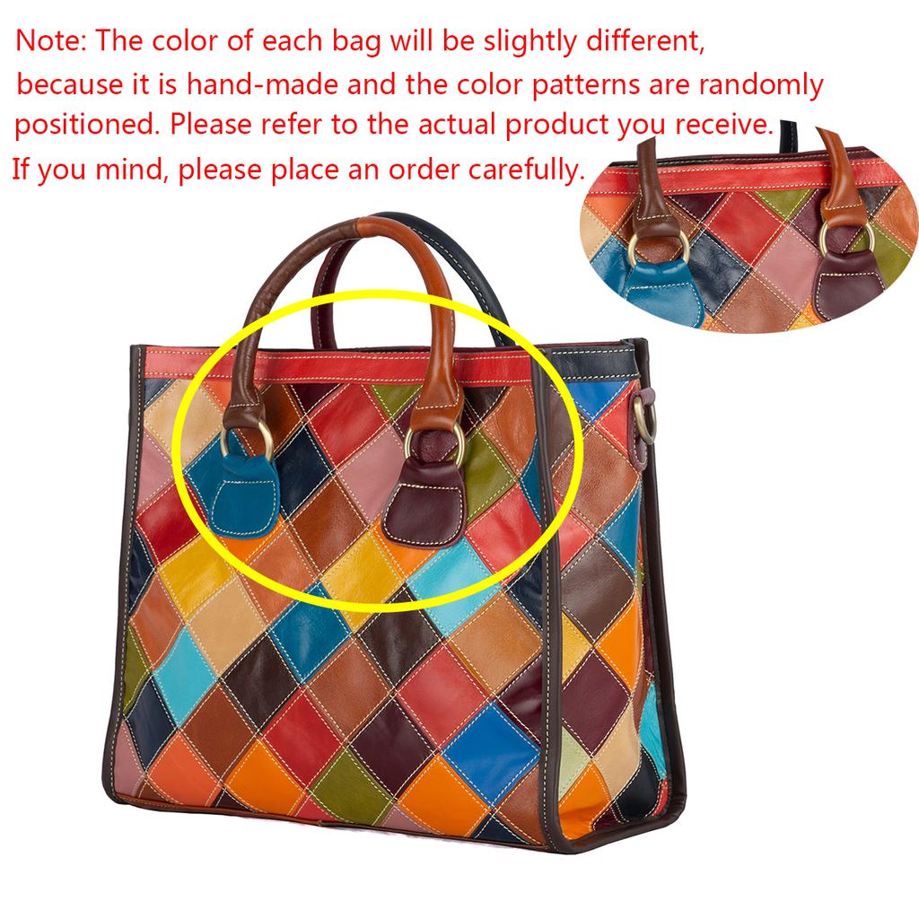 Oil Wax Leather Cowhide Plaid Splicing Color Random Contrasting Casual Personality Handbag Bag Women's Bag