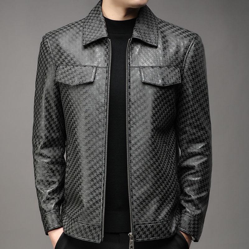 

Autumn Leather Jacket Leather Jacket Men s Sheepskin Jacket Men s Leather Top Jacket M чорний