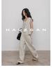 Pantalon d'été décontracté ample à jambes larges en lin pour femme - Style long jusqu'au sol