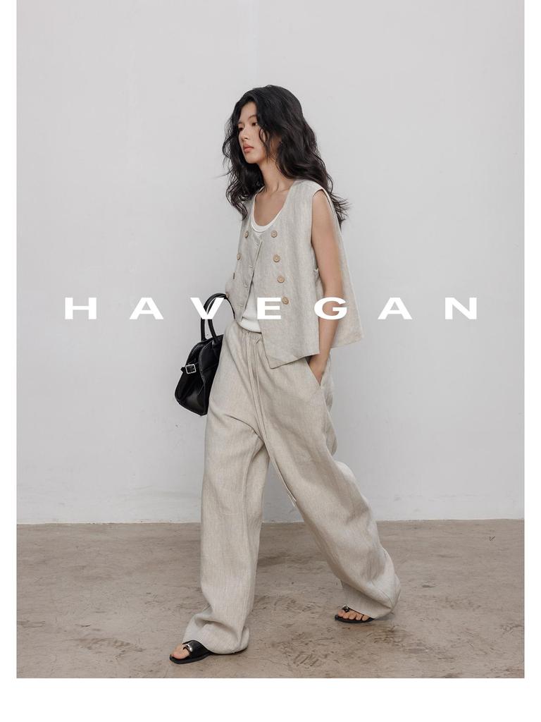 Pantalon d'été décontracté ample à jambes larges en lin pour femme - Style long jusqu'au sol