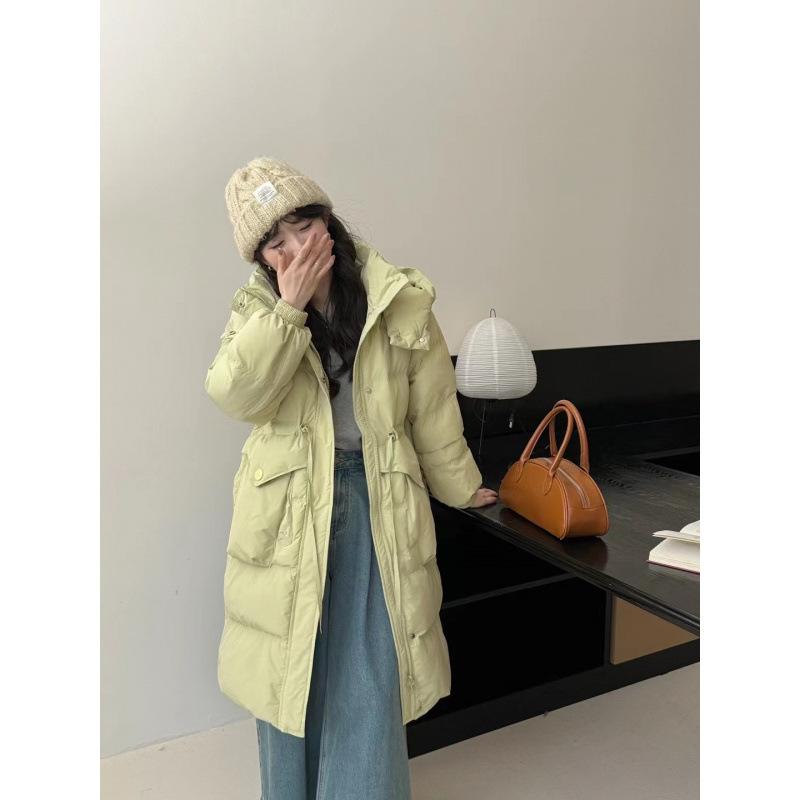 Gloves White Duck Down Jacket Women's 2024 Winter Over Knee Long Hooded Thickened White Duck Down Jacket Women's