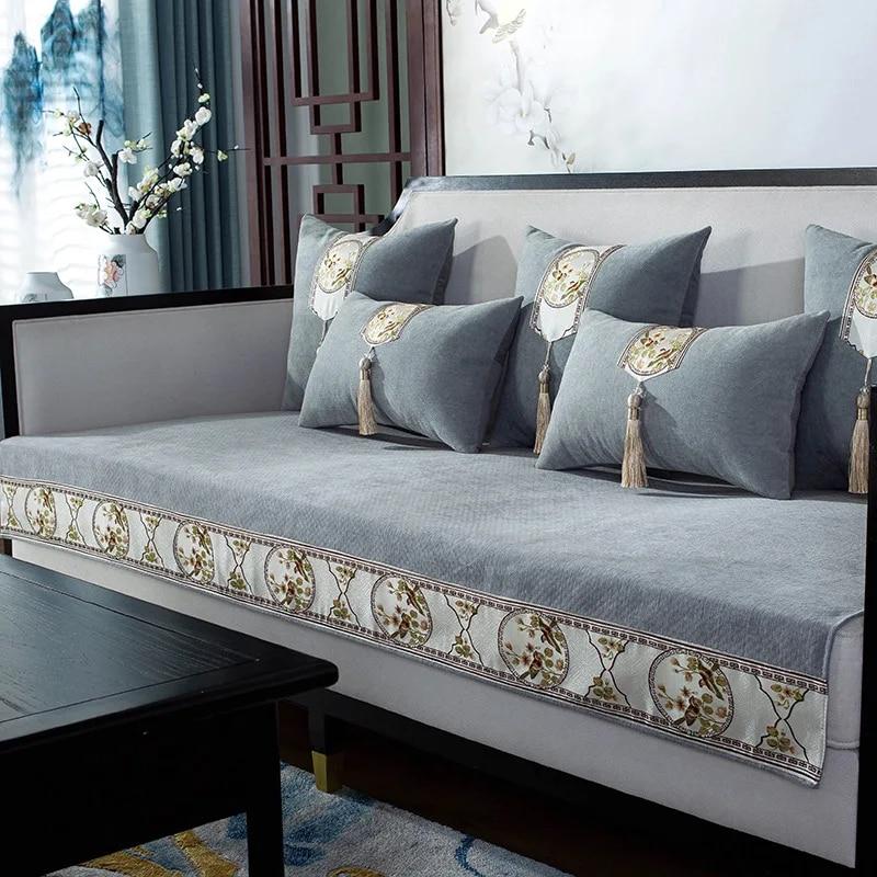 Kinesisk Broderi Fugl Kant Sofapute Chenille Sofatrekk Fire Sesonger Universal Sofahåndkle Sofa Sklisikker Pute Trekktrekk