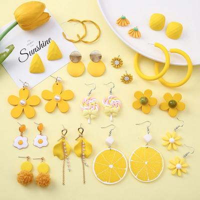 Yellow Lemon Fresh Earrings Female Summer New Joker Earrings Sweet Temperament Earrings