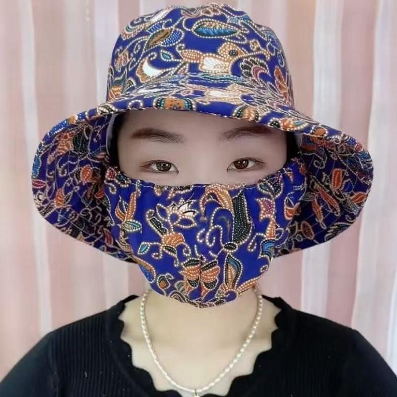 Women's Lightweight Floral Bucket Hat with Detachable Face Cover Breathable Anti-UV for Hiking Camping Vacation