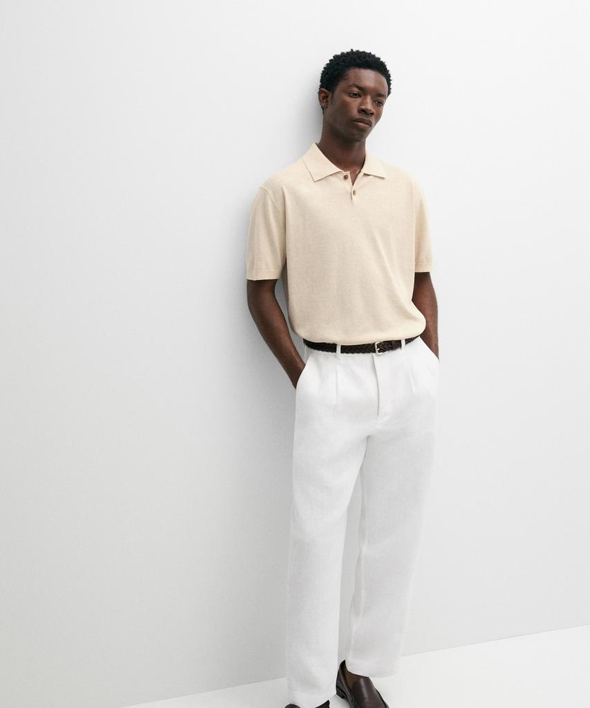 Masimodutti Cotton Linen Button Polo Shirt