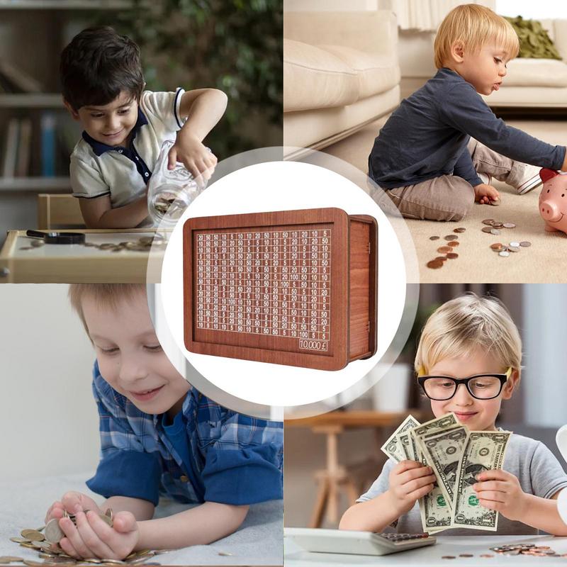 Wooden Money Box Cash Saving Money Bank Box For Adults Retro Reusable Wooden Money Box 10 000 Saving Challenge Wooden Money Jar
