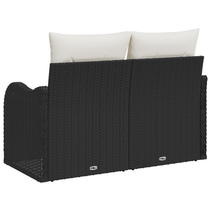 Canapé de jardin 2 places vidaXL avec coussins en poly rattan noir 42006712
