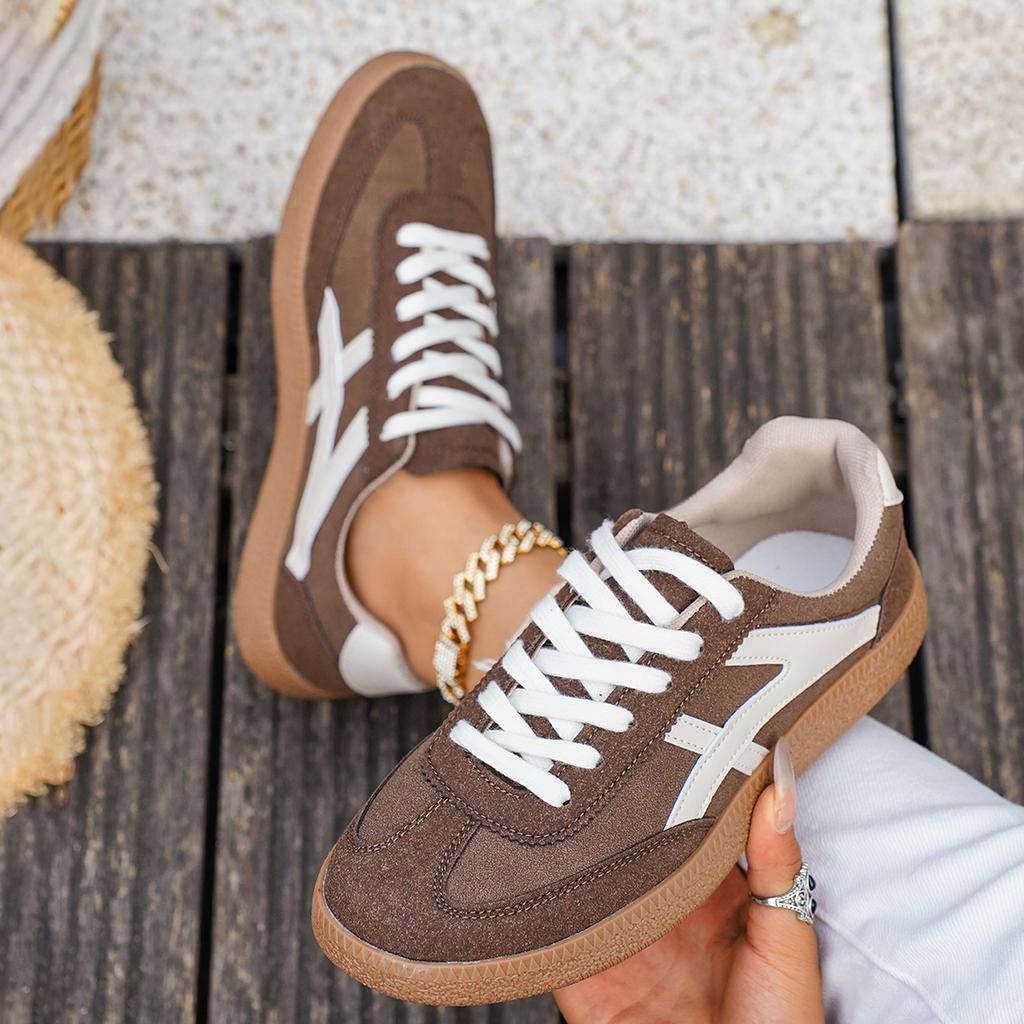 Mote Damesneakers Mote Casual Ballerinas Vulkaniserte Sko Mote Rund Tå Snøring Komfortable Flate Sko for Kvinner