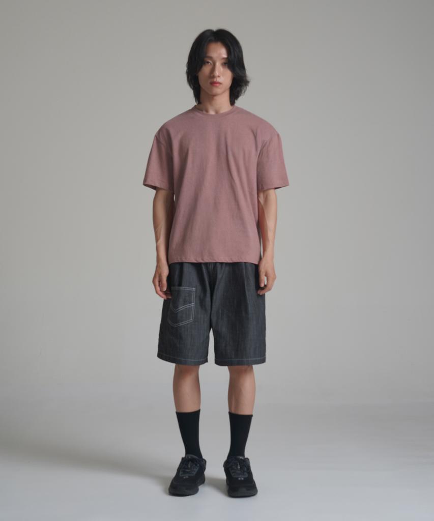 Noming Loose Fit Crop Pigment Short Sleeve - Burgundy
