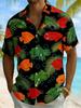 Herren Tropenfisch & Palmenblatt Print Kurzarmhemd Sommer Strandurlaub Lässige Bluse Umlegekragen Lockere Oberteile