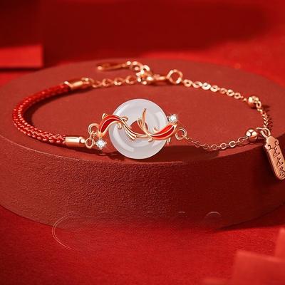 Koi Cedony Peaceful Buckle Bracelet Women's Necklace Year of The Year of The Lucky Beads Birthday Gift for Girlfriend