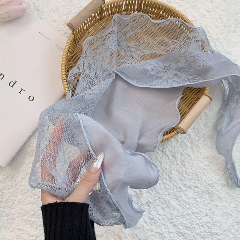 New splicing solid color light triangle scarf lace hollowed out pure silk scarf head scarf fart curtain