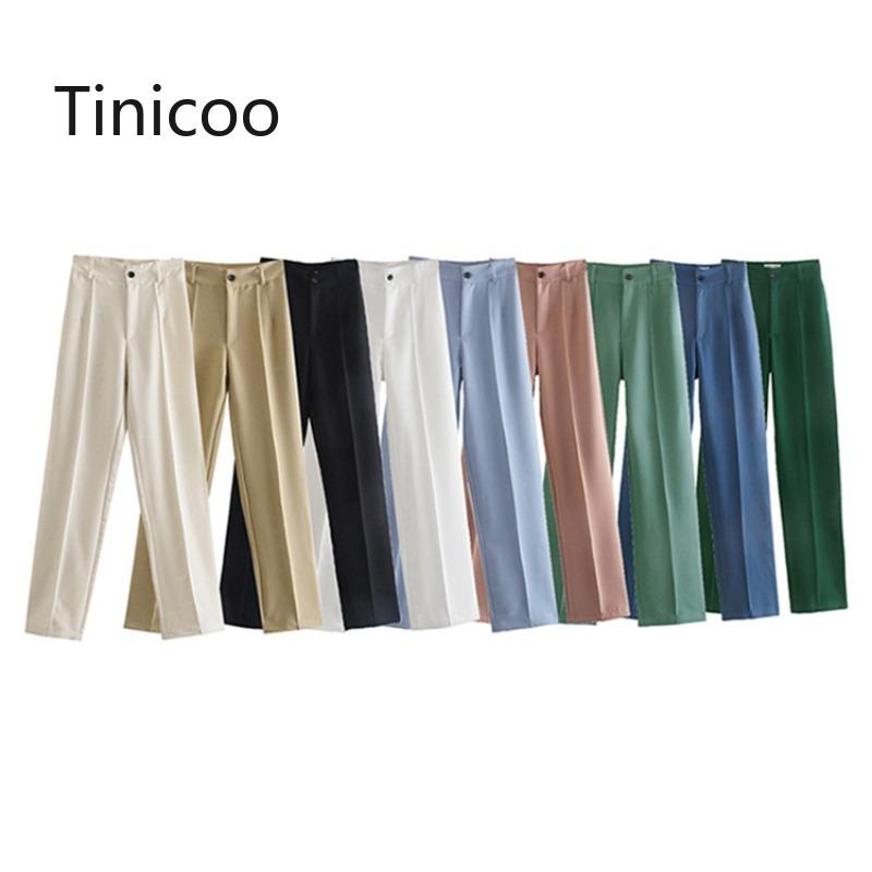 

Women Chic Fashion Office Wear Straight Pants Vintage High Waist Zipper Fly Female Trousers All-match Vintage Suit Pants