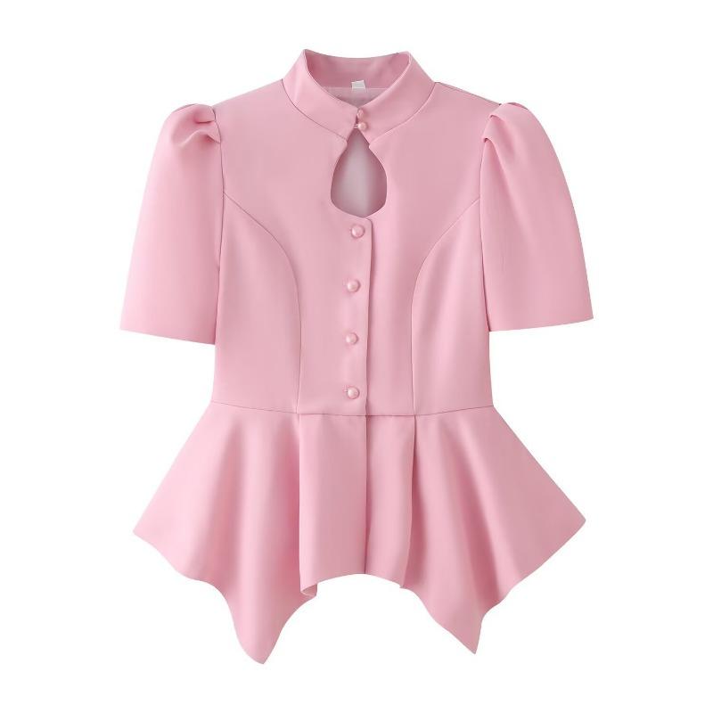 Women Solid Short Sleeve Single Breasted Blazer Top