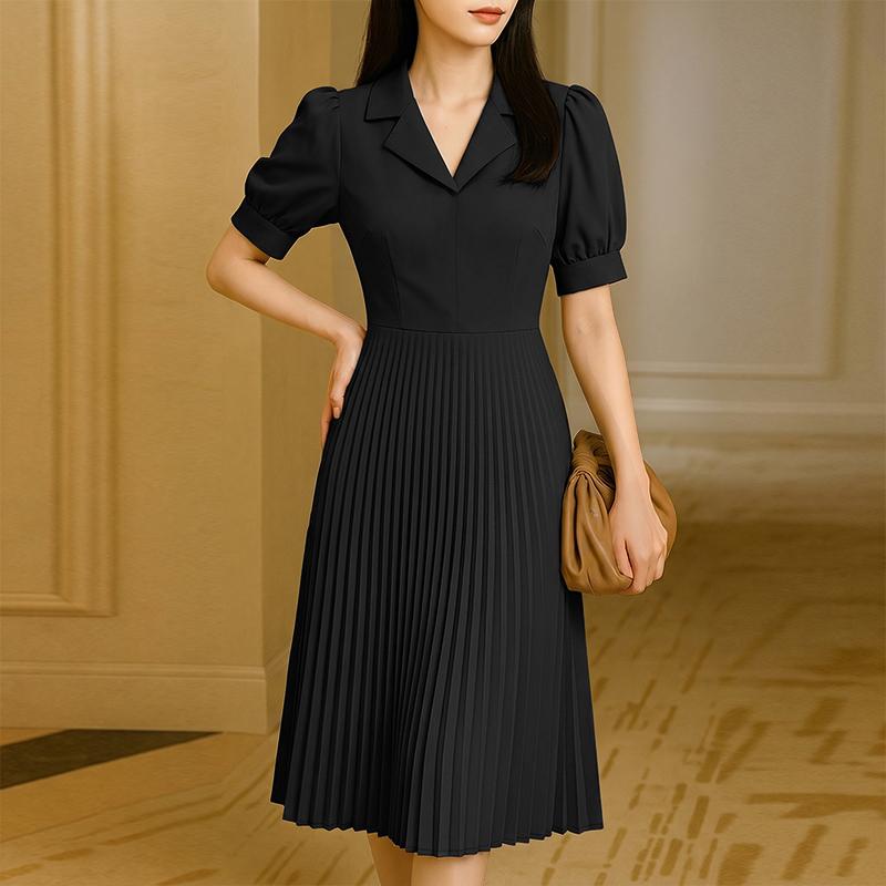 ZANZEA Women Elegant Turn Down Collar Casual Short Sleeve Pleated Dress S