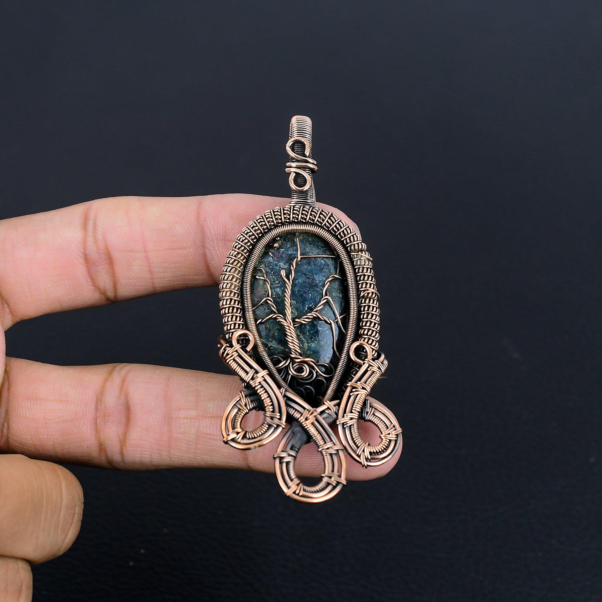 

Chrysocolla Pendant, 999 Copper Wire Wrapped Pendant Handmade Gemstone Jewelry, Gifts For Wife Brand New Pendant 2.28 Inches