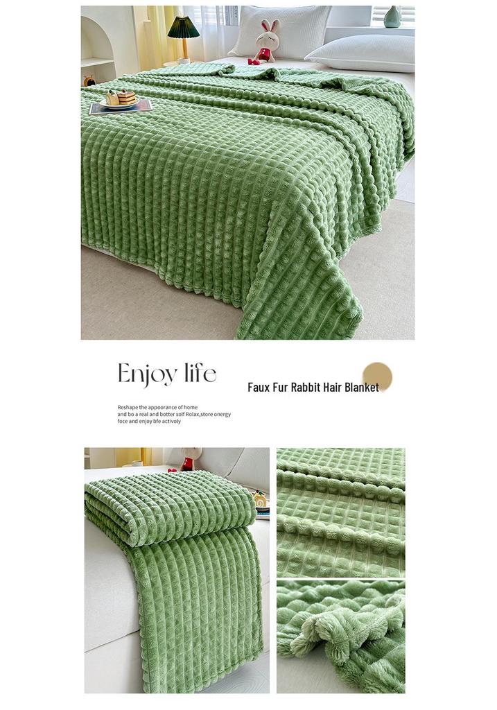 Faux Fur Rabbit Hair Plaid Striped Sofa and Nap Blanket