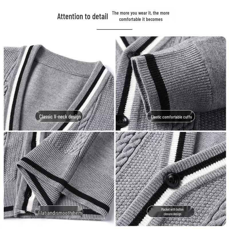 Hengyuanxiang Men's V-Neck Knitted Cardigan