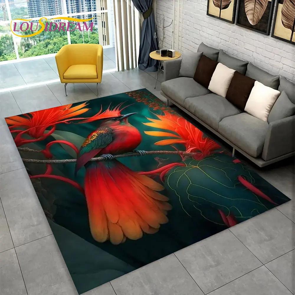 Exquisiter 3D-Teppich mit Vogel- und Blumenmotiv, Teppich für Zuhause, Wohnzimmer, Schlafzimmer, Sofa, Fußmatte, Küchendekoration, rutschfeste Bodenmatte