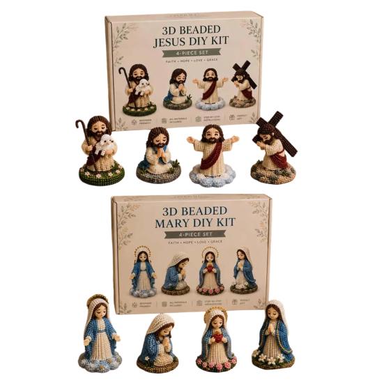 DIY Christian Beading Kit, 3D Beaded Jesus Virgin Mary Figurines Craft Set, Religious Figure Bead Art Kit for Adults Christian Gifts