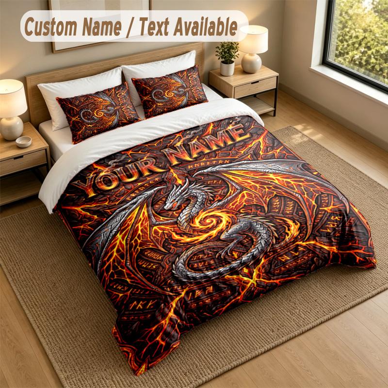 Dragon Phoenix Theme Personalized 3Pcs Bedding Set Custom Text & Name 1 Sheet 2 Pillowcases Household Bedding 1pc