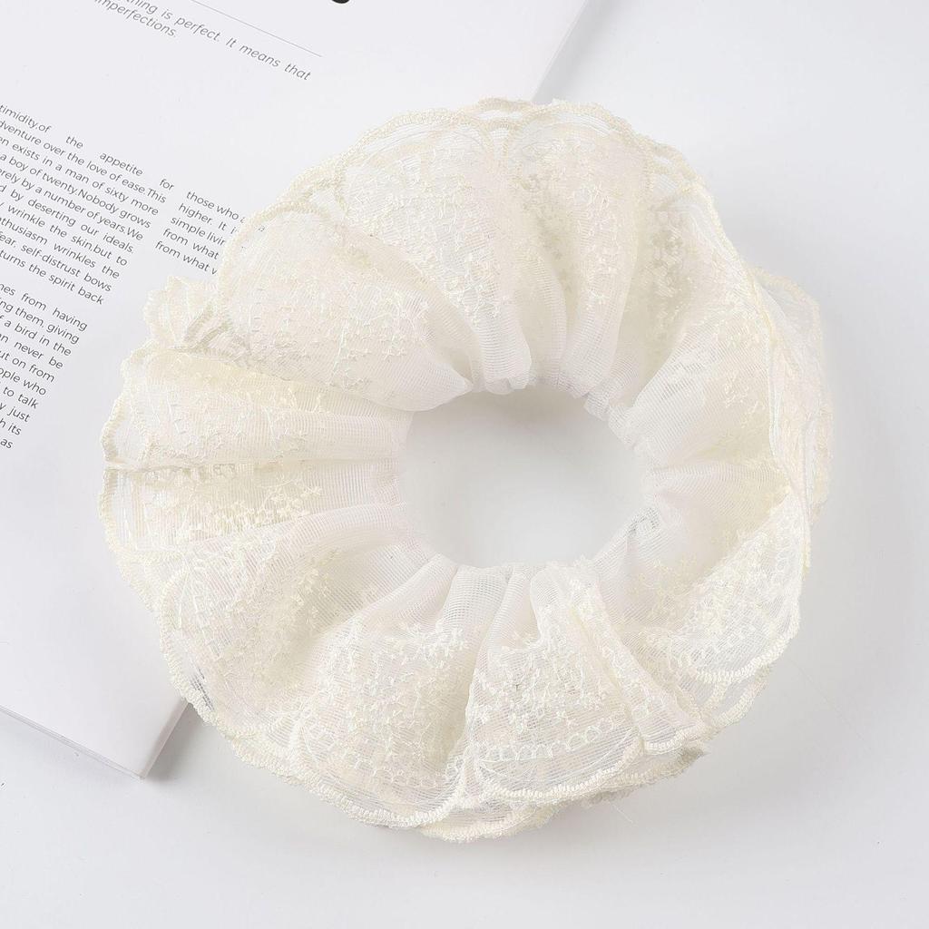 Korean Style White Lace Scrunchie for Women - Elastic French Retro Hair Tie