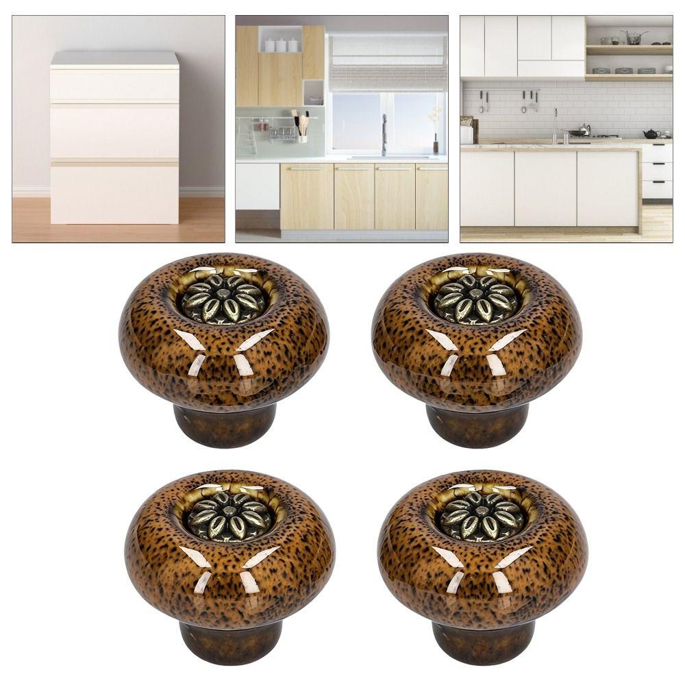 4pcs Easy Install Door Knobs Round Drawer Knobs Vintage Cabinet Handles Bedroom