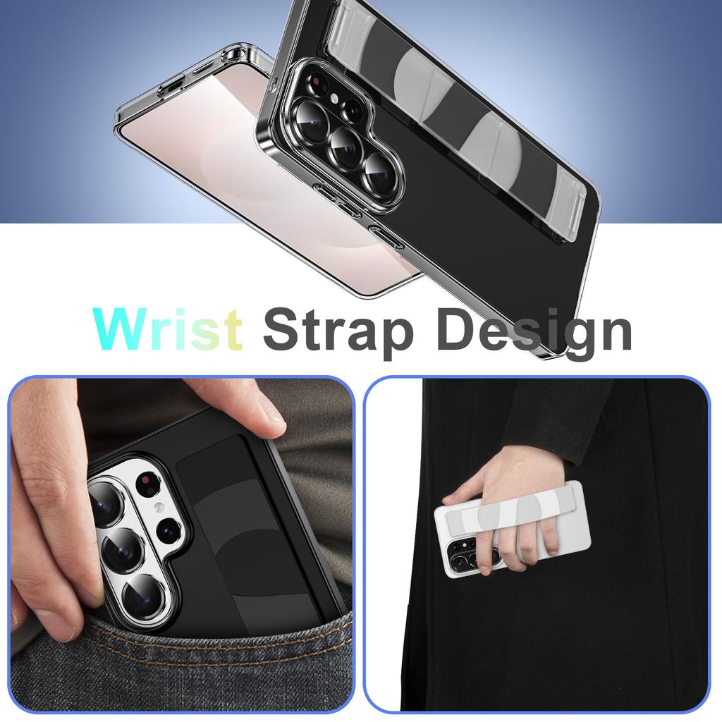 Silicone Elastic Wristband Grip Phone Case For Samsung Galaxy S26 S25 Edge S24 S23 Ultra Plus Matte Hard PC Shockproof Cover