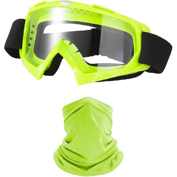 Motorcycle Goggles Dirt Bike ATV Off-Road Riding Motocross Glasses with Sun UV Protection Neck Gaiter Face Cover