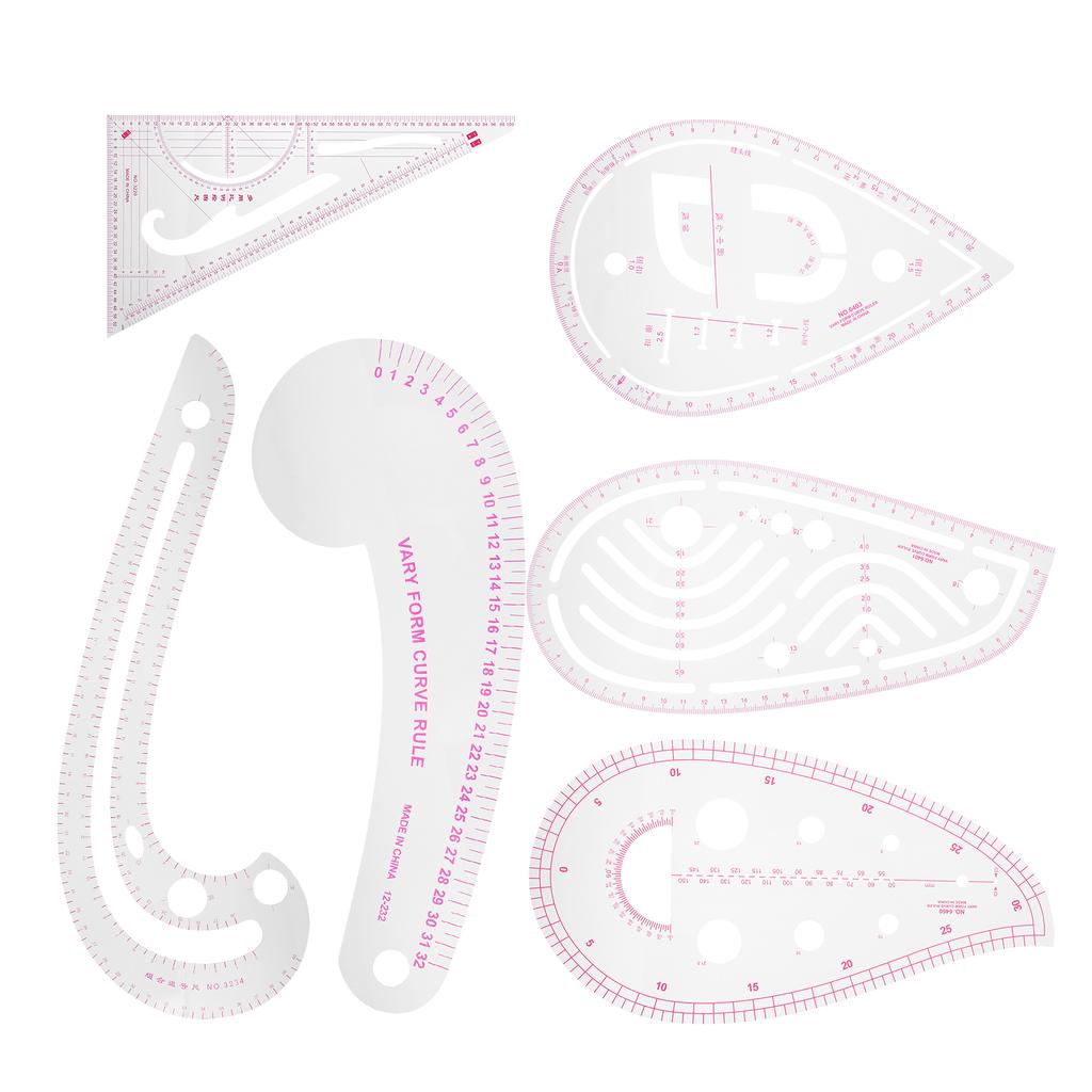 6Pcs Curve Ruler Multi Function Plastic Vary Form Sewing Grading Proofing Clothing Designs Tool