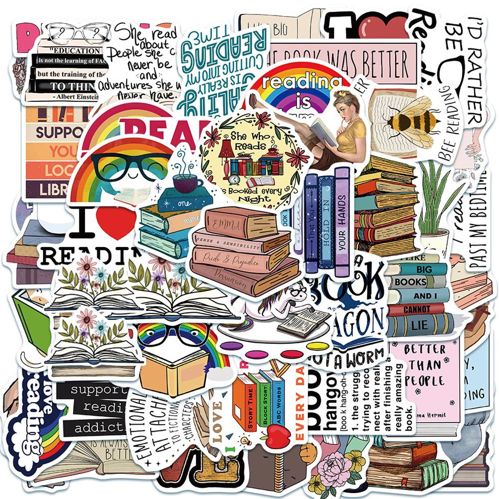 50PCS Funny Bookish Stickers Book Reading Cartoon Decals Toys Waterproof DIY Stationery Scrapbooking Phone Decoration Sticker