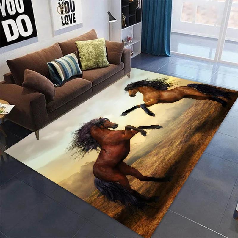 3D Printed Horse Carpets Kids Bedroom Large Animal Area Rugs for Living Room Anti-slip Child Game Soft Floor Mat Home Decoration