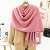 Soft Warm Wool Blend Scarf Women Winter Thick Solid Color Long Shawl With Fringe